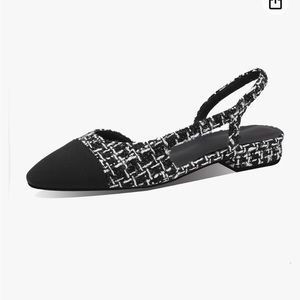 Adrizzlein Womens Slingback Flat in Black and White Tweed
